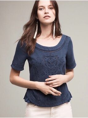 Anthropologie Saturday Sunday Cotton Tee with Girly Gathered Hem